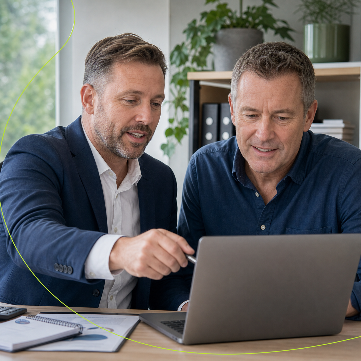 Advisor reviewing finance documents on a screen